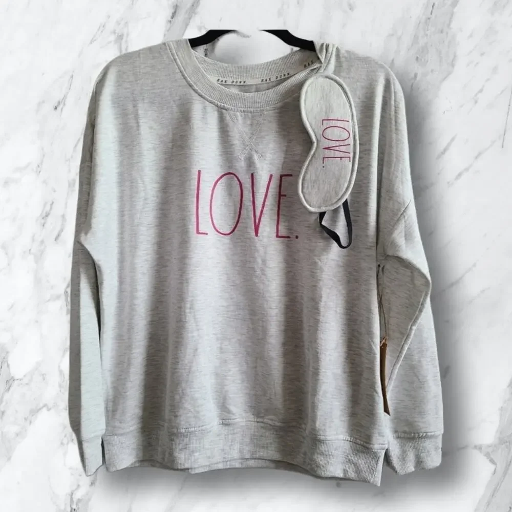 Rae Dunn Gray And Pink Love Sleepshirt And Mask Gift Set NWT Women's Small - Picture 14 of 14